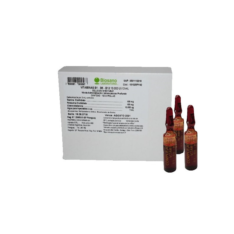 Vitamina B1 - B6 - B12 Inyectable 3 Ampollas 3 mL