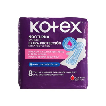 Kotex Toalla Femenina Nocturna Discreta Con Alas X 8 Un.