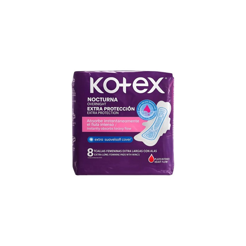 Kotex Toalla Femenina Nocturna Discreta Con Alas X 8 Un.