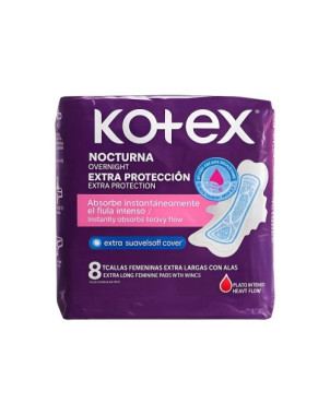 Kotex Toalla Femenina Nocturna Discreta Con Alas X 8 Un.