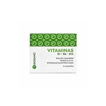 Vitaminas B1 - B6 - B12 Sol. Inyectable 3 Ampollas Biosano